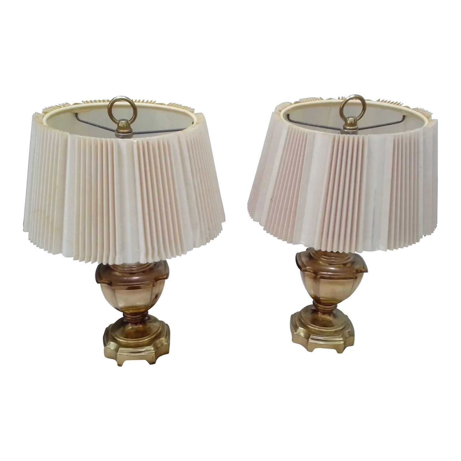 Vintage Berman Lamps With Original Shades - a Pair: Uniquely Small Solid Brass Lamps great for enhancing a dresser or console or small desk. We love them but have no use for them at this time our lives. I pray I don't regret selling them because it is