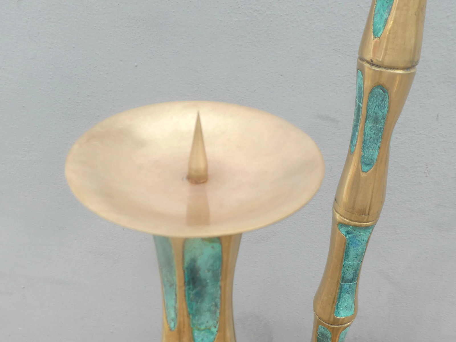 Mid Century Mexican Modernist Pepe Mendoza Bronze and Stone Inlay Candlesticks- Set of 3 - 9
