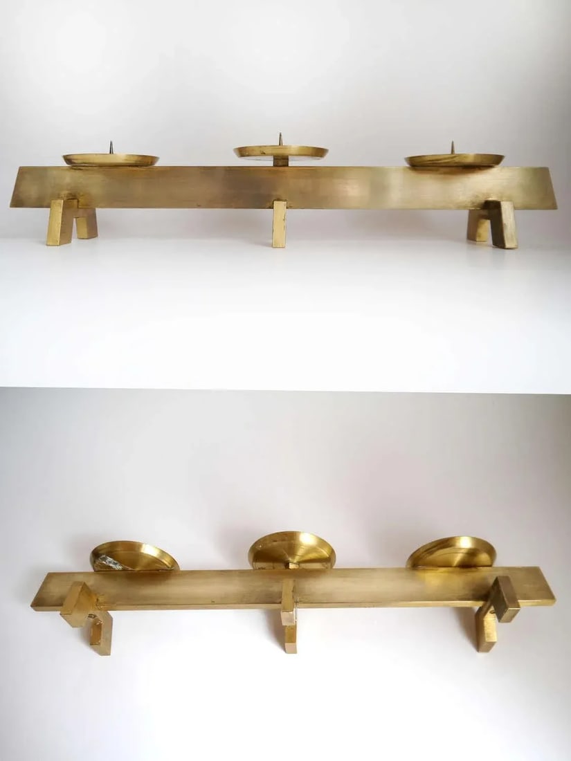 1960s Vintage Mid Century Modern Scandinavian Brass Candles Holder - 2