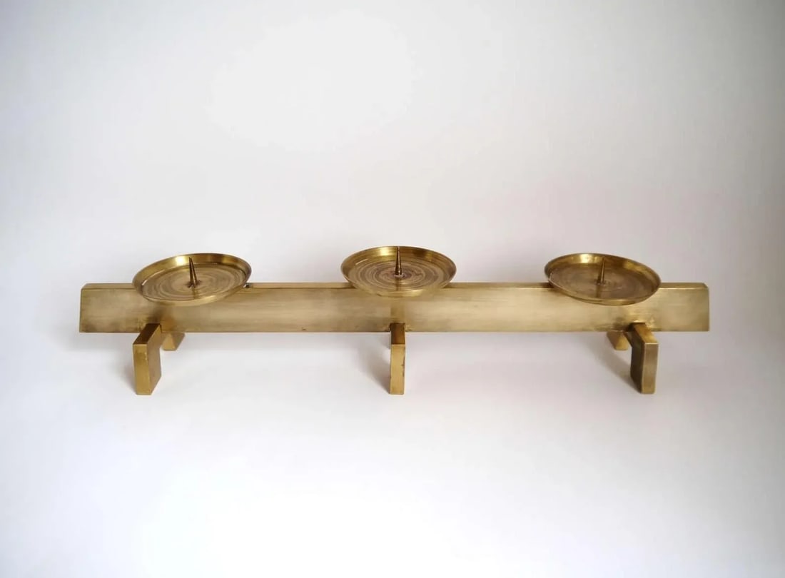 1960s Vintage Mid Century Modern Scandinavian Brass Candles Holder - 3