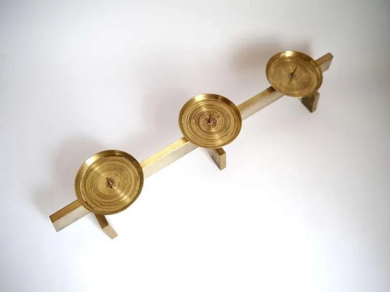 1960s Vintage Mid Century Modern Scandinavian Brass Candles Holder - 4