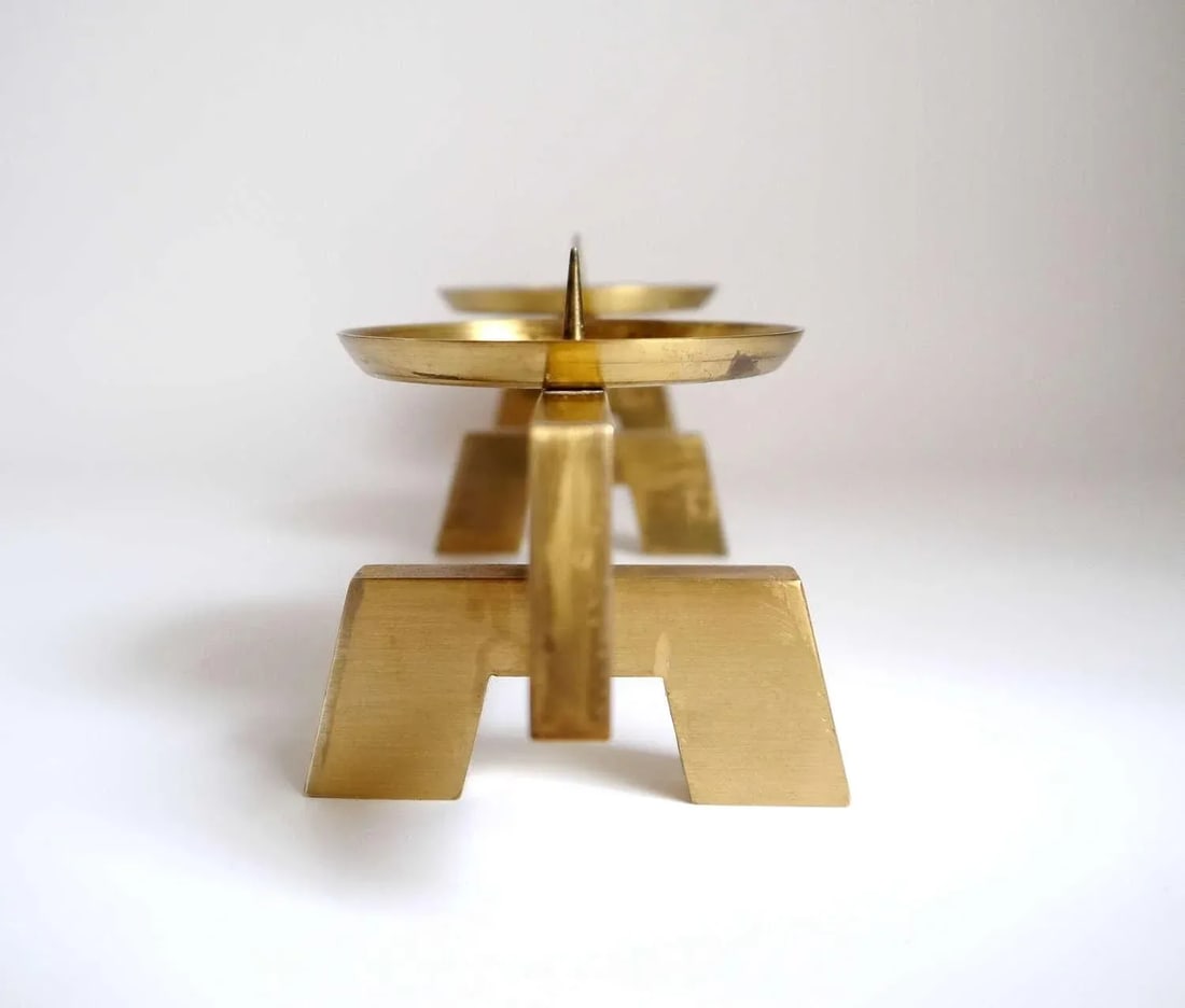 1960s Vintage Mid Century Modern Scandinavian Brass Candles Holder - 5
