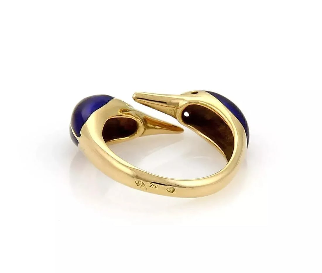 Two Birds Head Bypass 18k Yellow Gold & Enamel Ring - 4