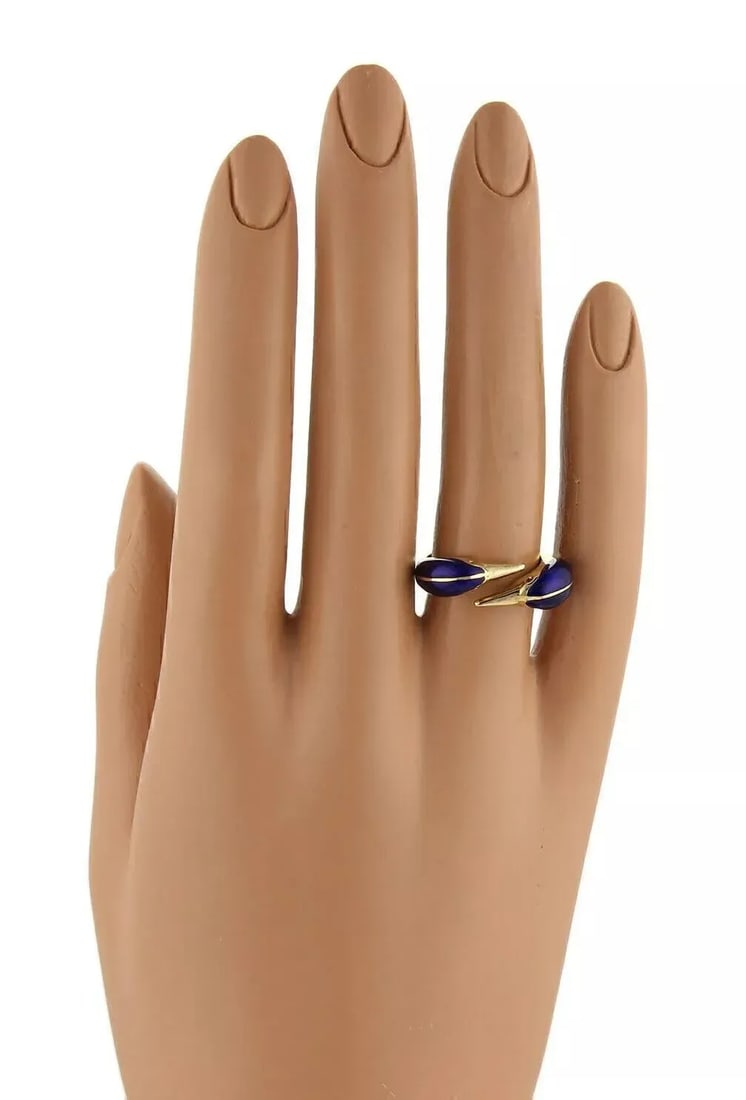 Two Birds Head Bypass 18k Yellow Gold & Enamel Ring - 5