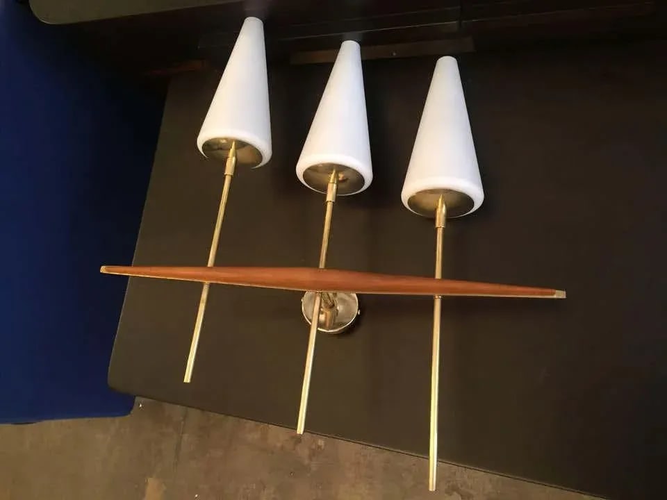 1960s French Teak and Brass Sconces - a Pair - 10