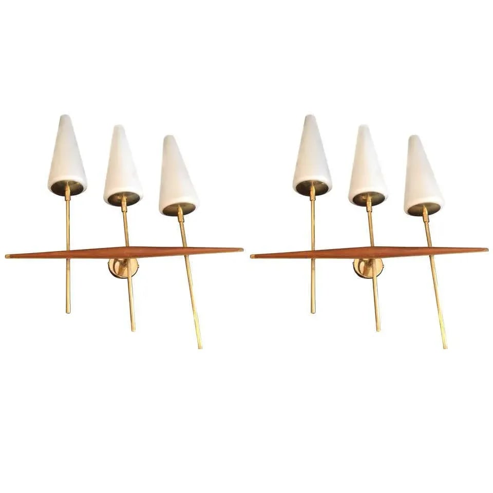 1960s French Teak and Brass Sconces - a Pair - 11
