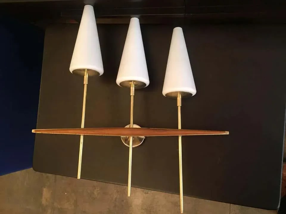 1960s French Teak and Brass Sconces - a Pair - 2
