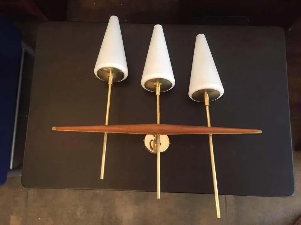 1960s French Teak and Brass Sconces - a Pair - 3