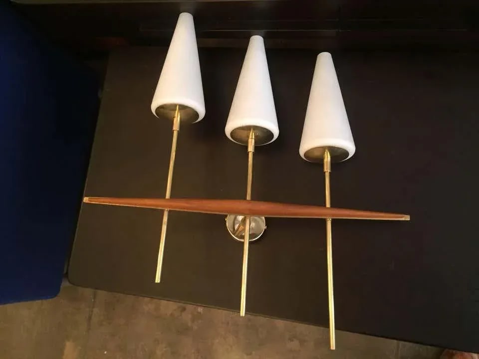 1960s French Teak and Brass Sconces - a Pair - 6