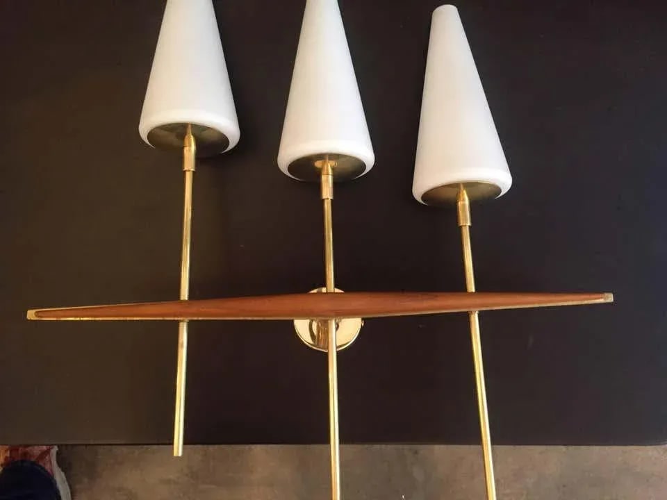 1960s French Teak and Brass Sconces - a Pair - 8