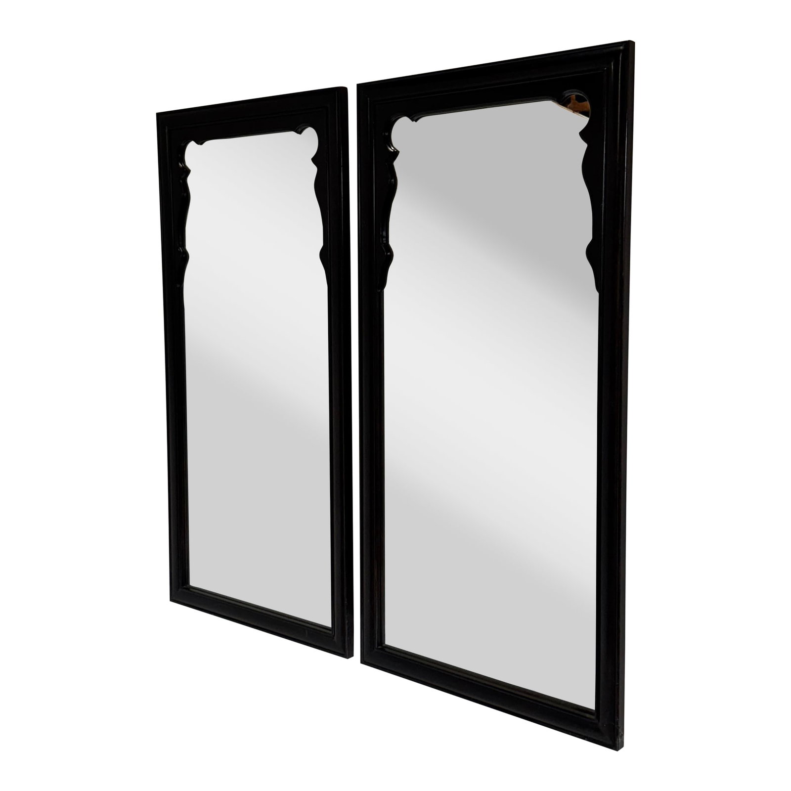 Chinoiserie Black Lacquer Mirrors by Raymond Sobota for Century Furniture Chin Hua Collection: Classic set of black lacquered mirrors by Raymond Sobota. Asian-influence pieces are one of the few deign elements that mix as readily with traditional tastes as mid-century modern and transitional.