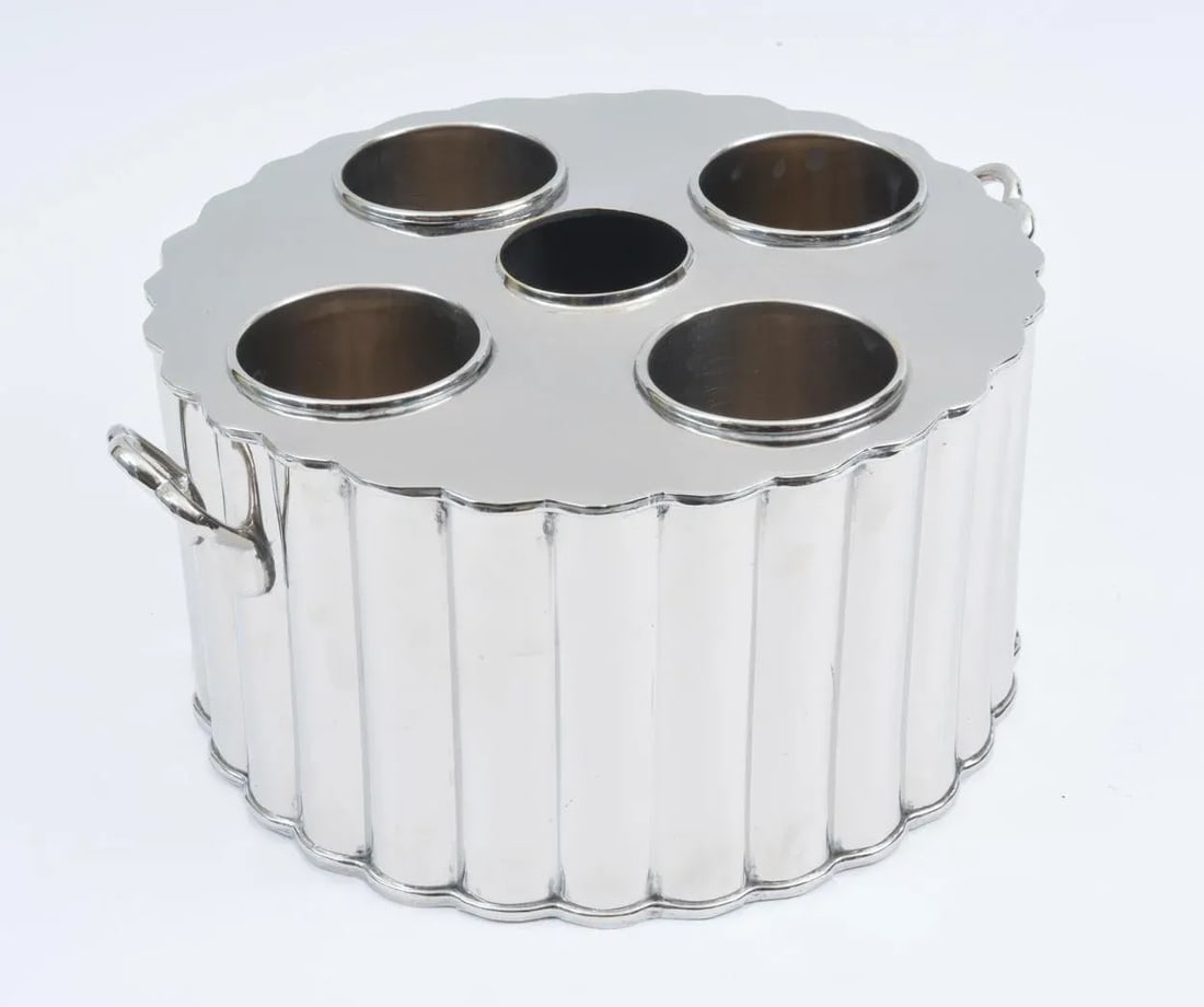 Silver Plate Barware / Tableware Four Bottles Holder with Handles - 2