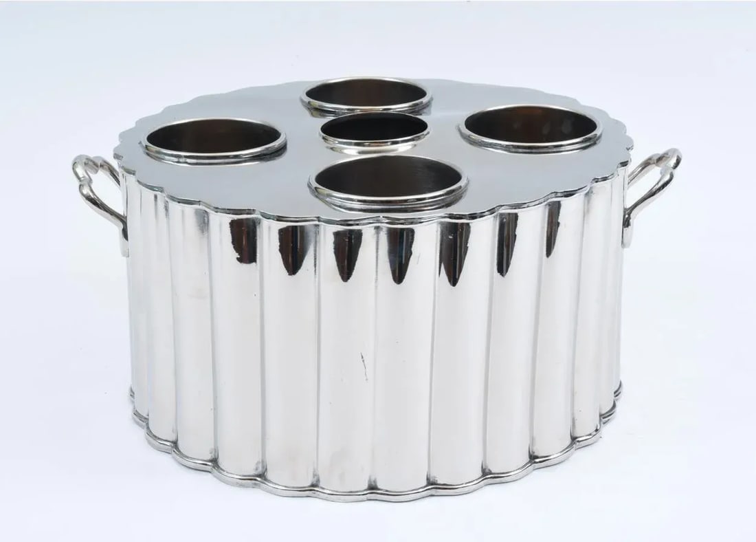 Silver Plate Barware / Tableware Four Bottles Holder with Handles - 3