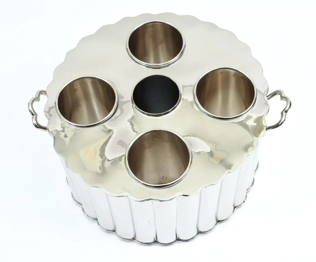 Silver Plate Barware / Tableware Four Bottles Holder with Handles - 4
