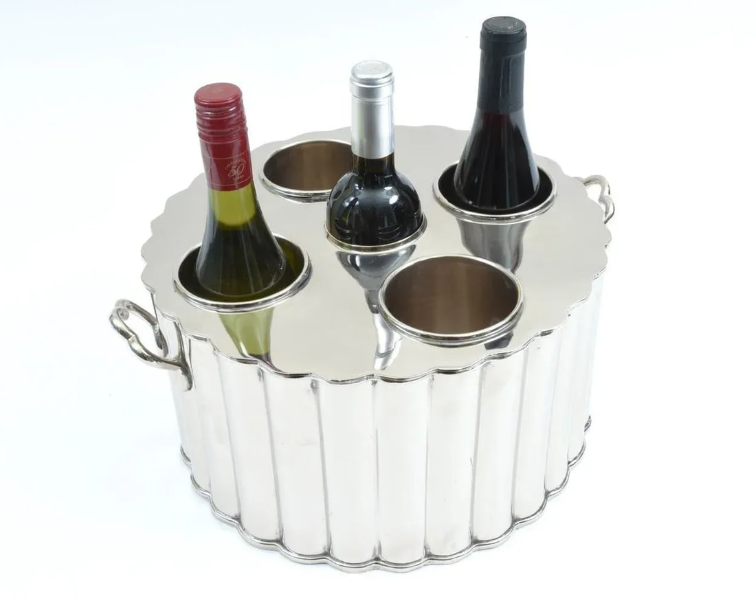 Silver Plate Barware / Tableware Four Bottles Holder with Handles - 7