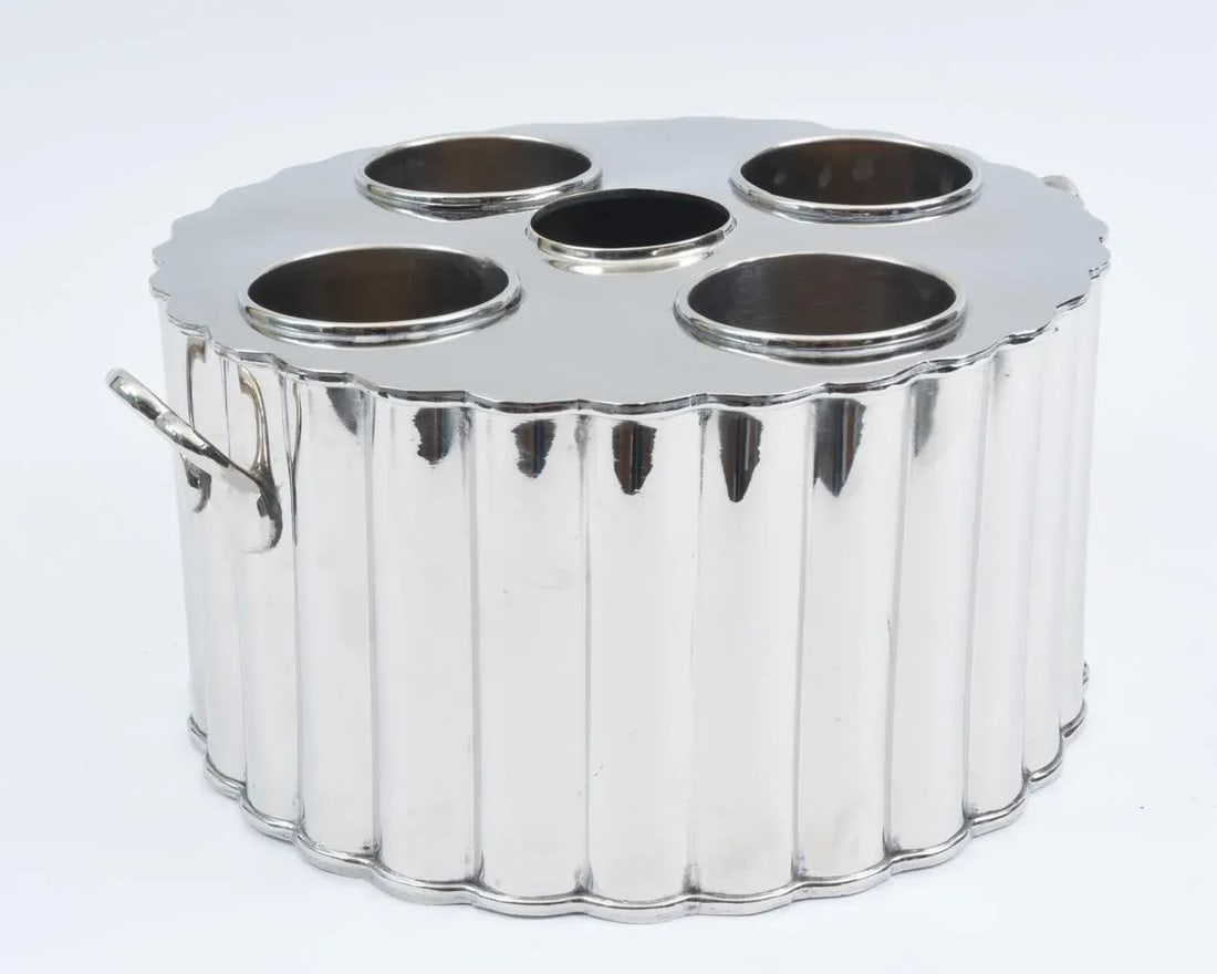 Silver Plate Barware / Tableware Four Bottles Holder with Handles - 8