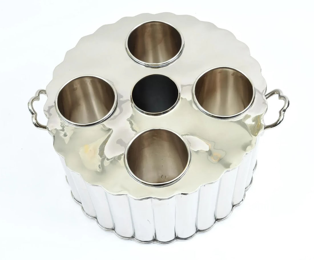 Silver Plate Barware / Tableware Four Bottles Holder with Handles - 9
