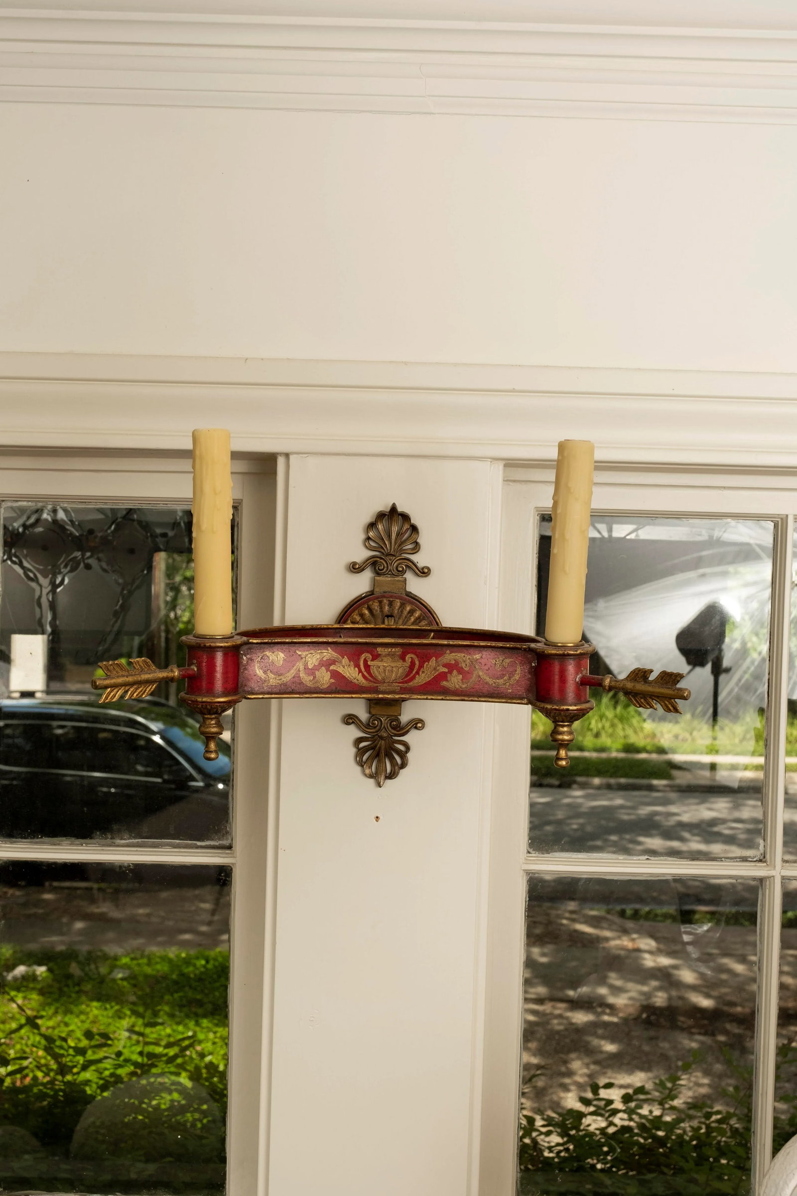 Pair of French Empire Style or Neoclassical Style Bronze and Tole Sconces - 2