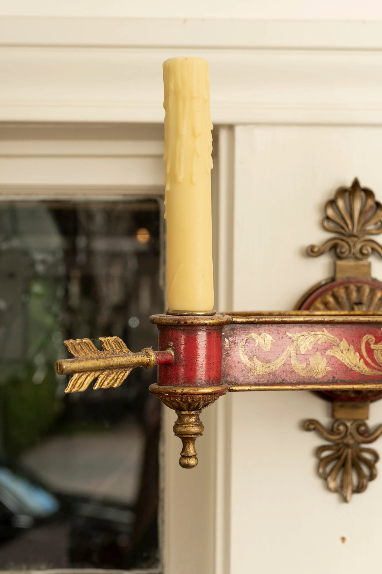 Pair of French Empire Style or Neoclassical Style Bronze and Tole Sconces - 7