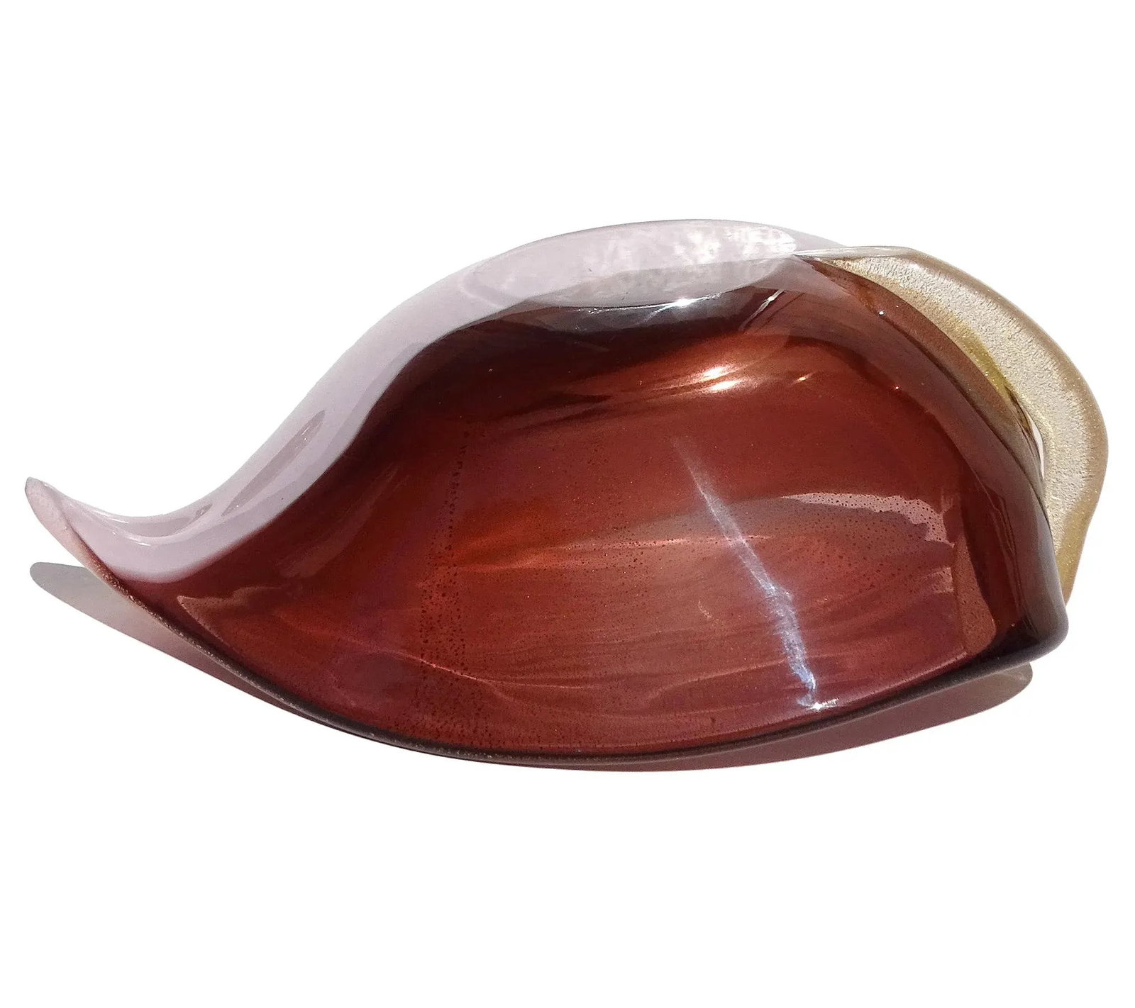 Vintage Murano Amethyst Purple Gold Fleck Calla Lily Italian Art Glass Decorative Vide Poche Bowl - 10