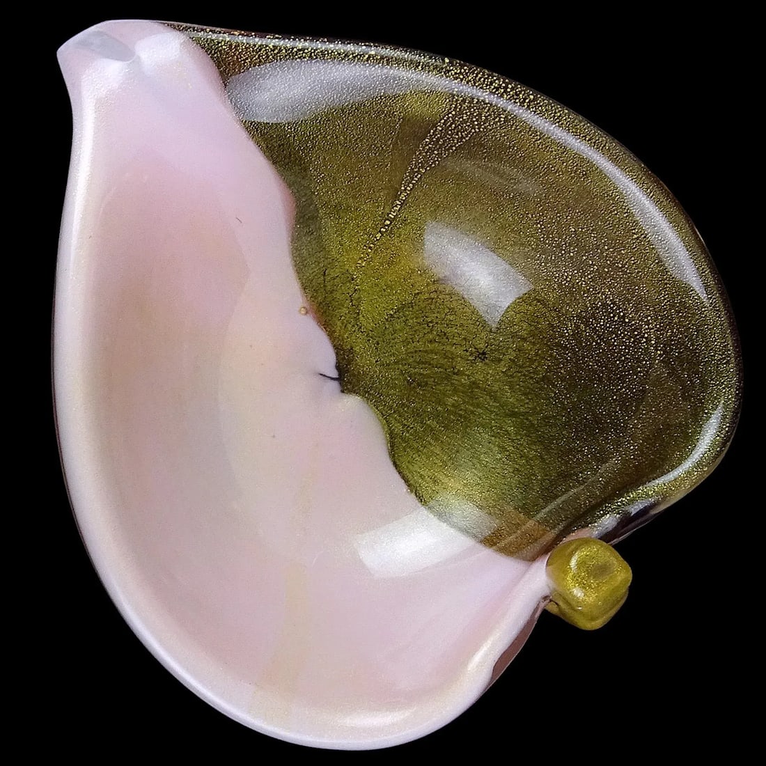 Vintage Murano Amethyst Purple Gold Fleck Calla Lily Italian Art Glass Decorative Vide Poche Bowl - 2