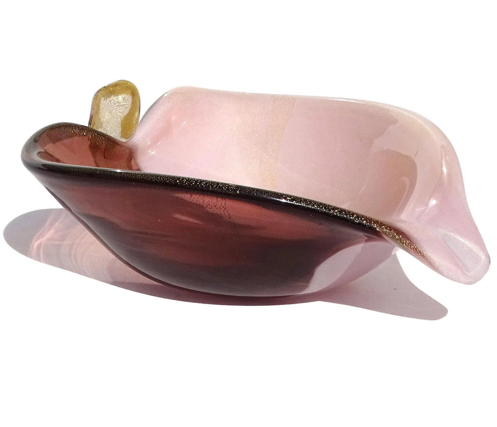 Vintage Murano Amethyst Purple Gold Fleck Calla Lily Italian Art Glass Decorative Vide Poche Bowl - 4