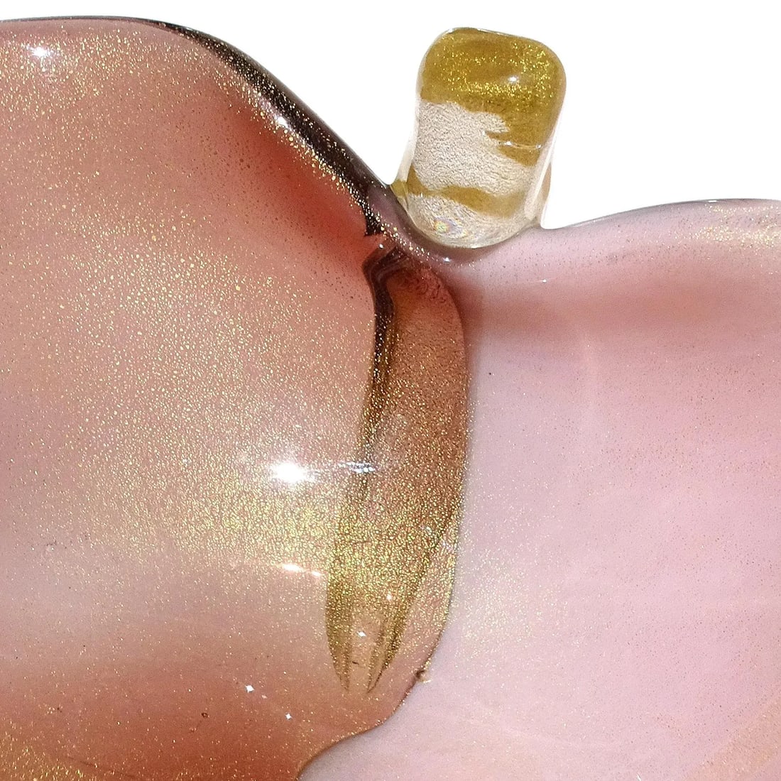 Vintage Murano Amethyst Purple Gold Fleck Calla Lily Italian Art Glass Decorative Vide Poche Bowl - 5