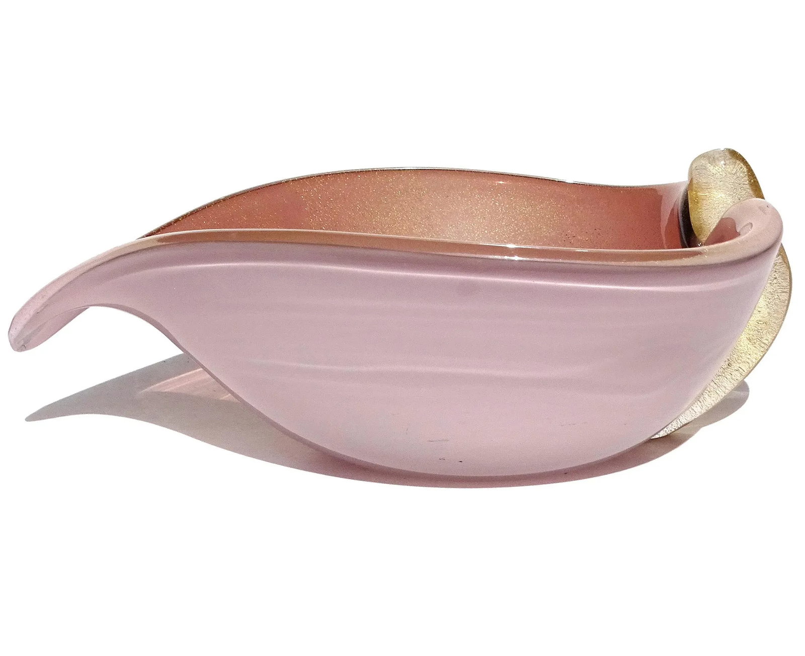 Vintage Murano Amethyst Purple Gold Fleck Calla Lily Italian Art Glass Decorative Vide Poche Bowl - 6