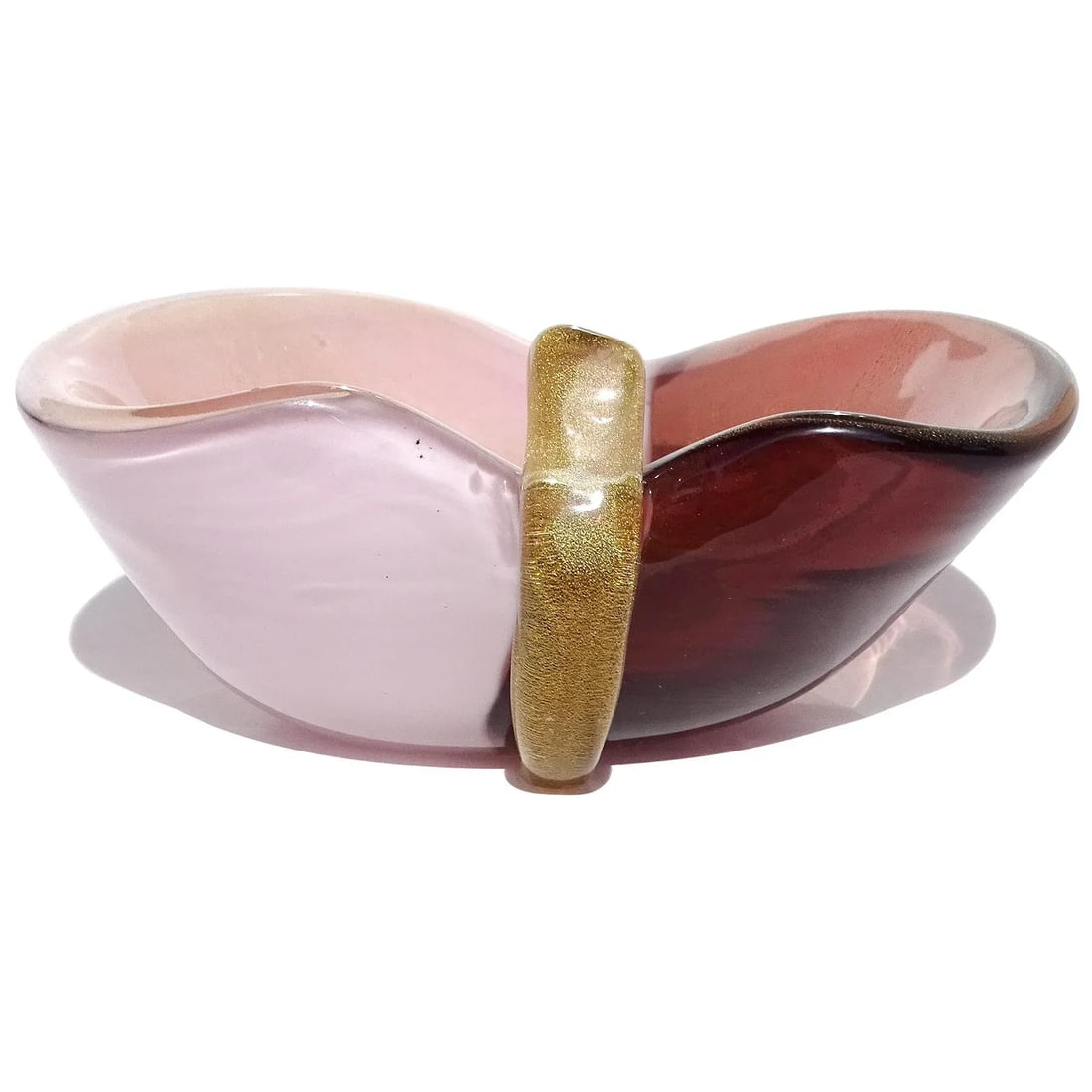 Vintage Murano Amethyst Purple Gold Fleck Calla Lily Italian Art Glass Decorative Vide Poche Bowl - 7