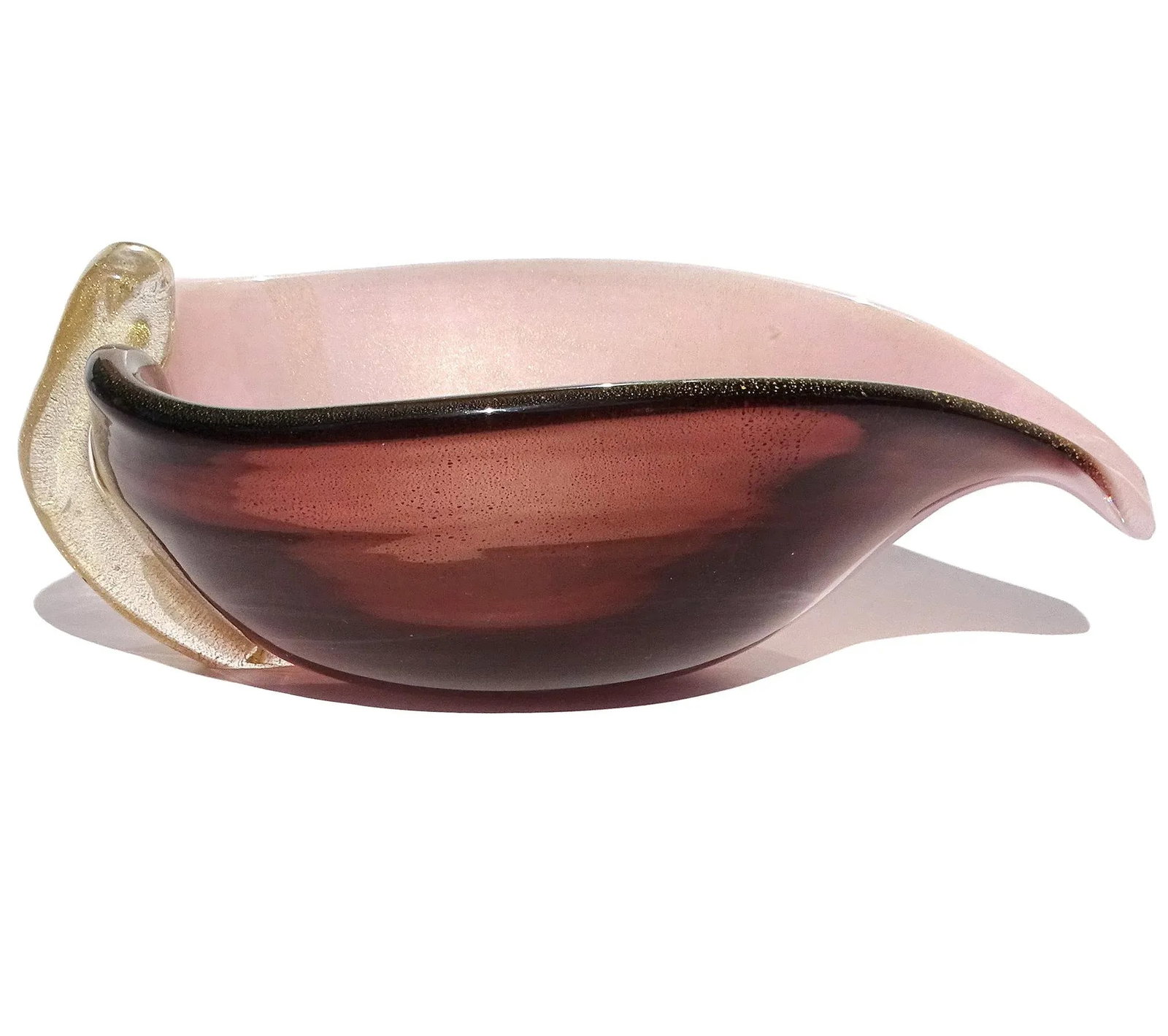Vintage Murano Amethyst Purple Gold Fleck Calla Lily Italian Art Glass Decorative Vide Poche Bowl - 8
