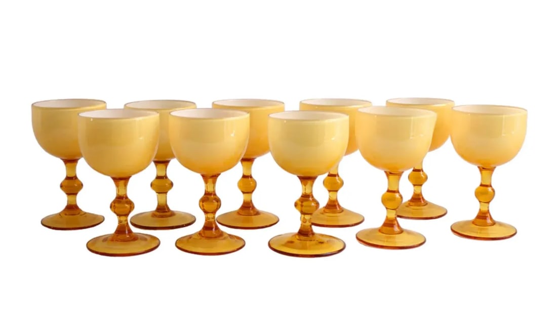 Vintage Carlo Moretti Butterscotch Cased Glass Aperitif Glasses - Set of 8 - 4