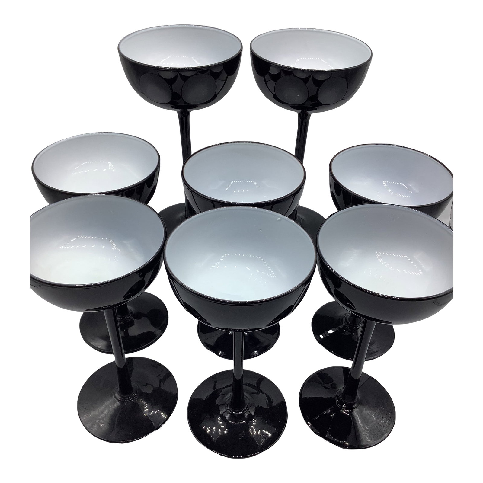 Vintage Carlo Moretti Italy Black White Cased Glass Tall Stem Champagne Coupes - Set of 8 - 2