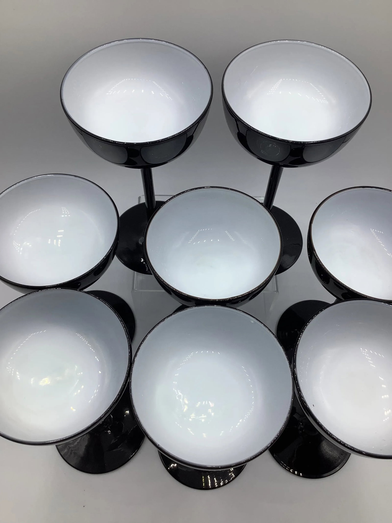 Vintage Carlo Moretti Italy Black White Cased Glass Tall Stem Champagne Coupes - Set of 8 - 3