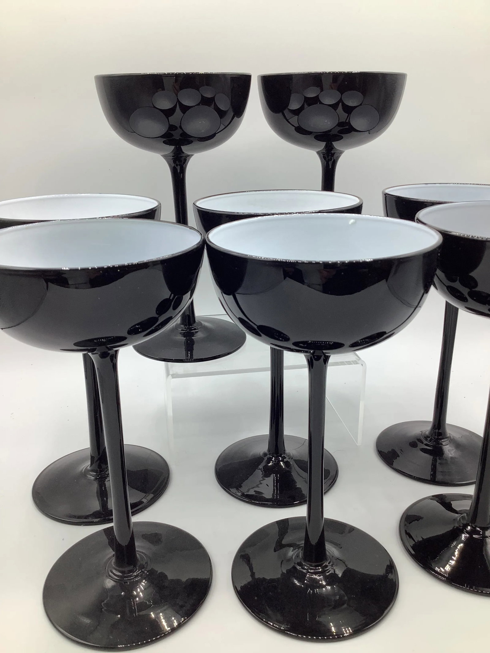 Vintage Carlo Moretti Italy Black White Cased Glass Tall Stem Champagne Coupes - Set of 8 - 4