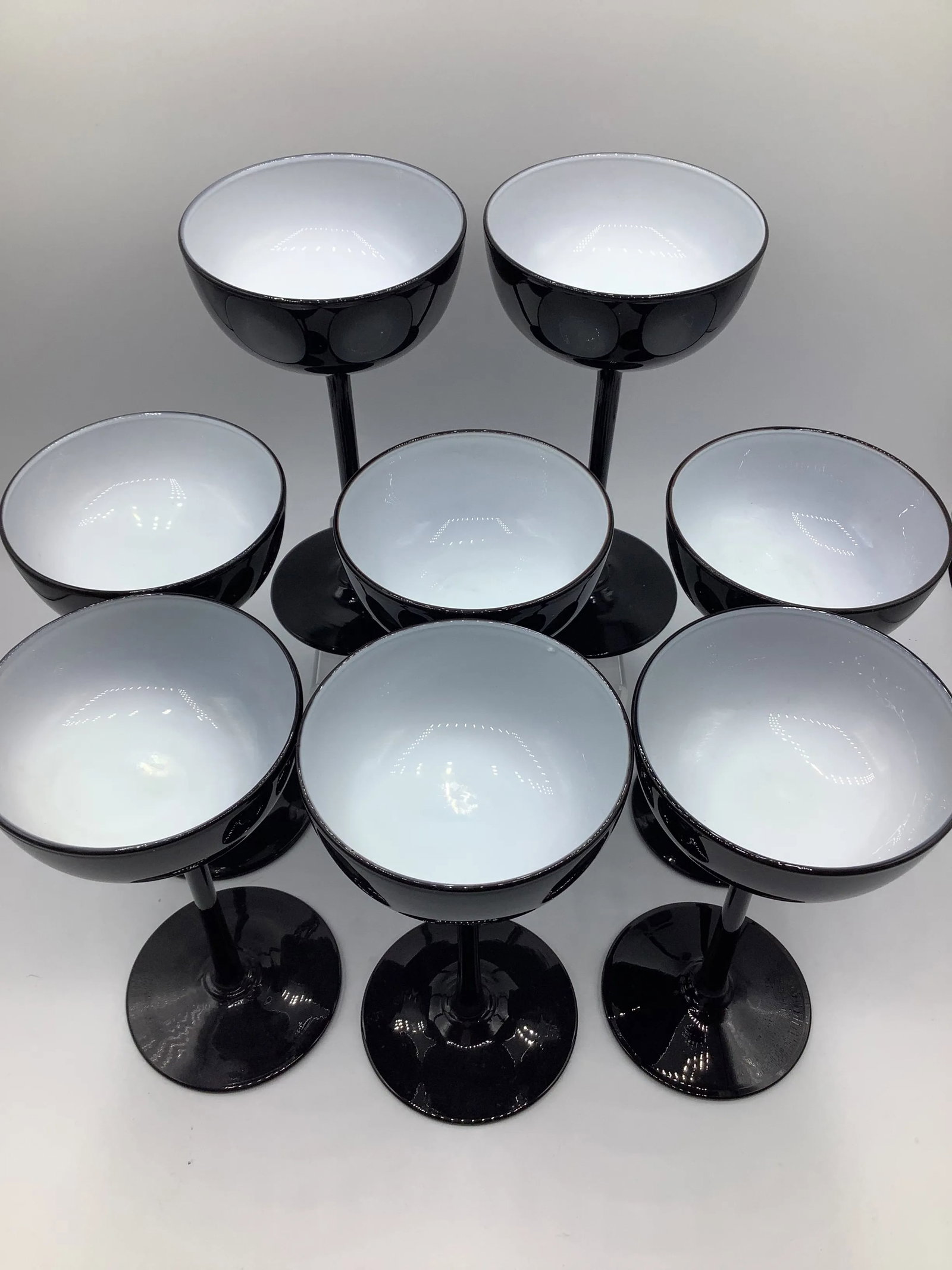 Vintage Carlo Moretti Italy Black White Cased Glass Tall Stem Champagne Coupes - Set of 8 - 5