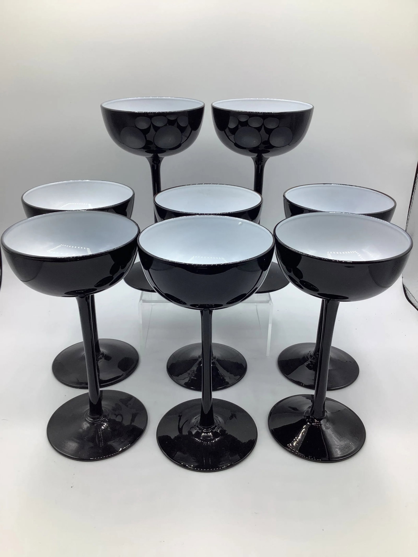 Vintage Carlo Moretti Italy Black White Cased Glass Tall Stem Champagne Coupes - Set of 8 - 7