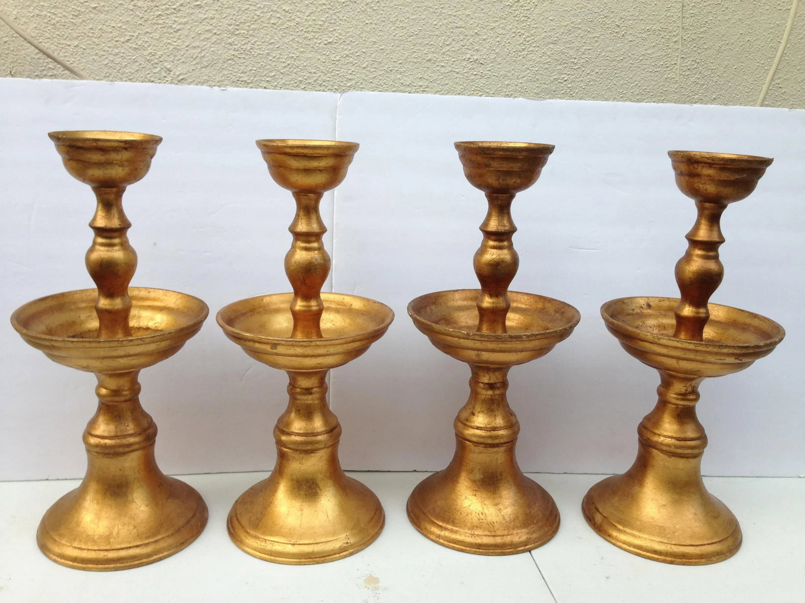 18" Gold Leaf Pottery Candle Holder Stands - Set of 4 - 11