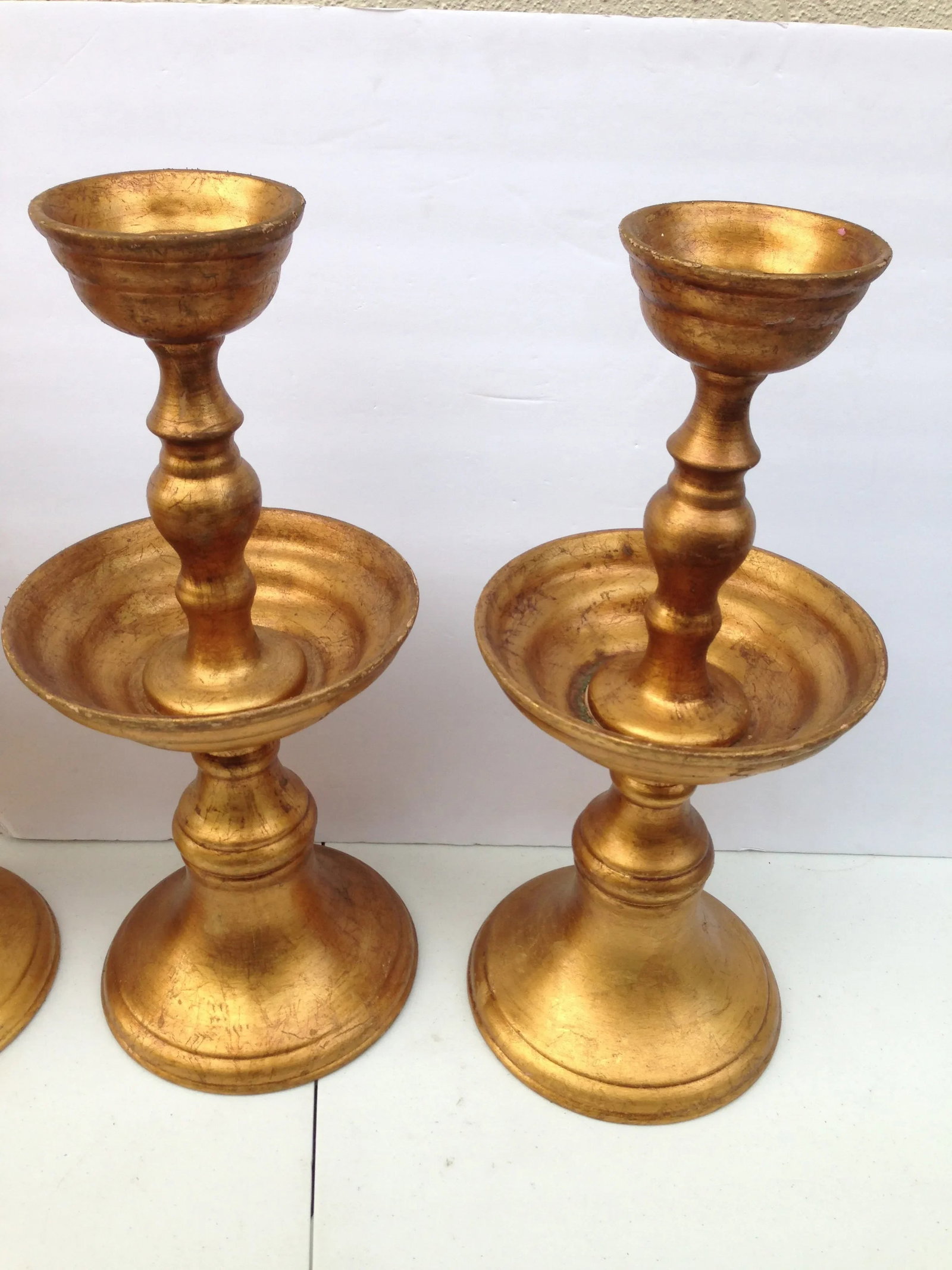 18" Gold Leaf Pottery Candle Holder Stands - Set of 4 - 2