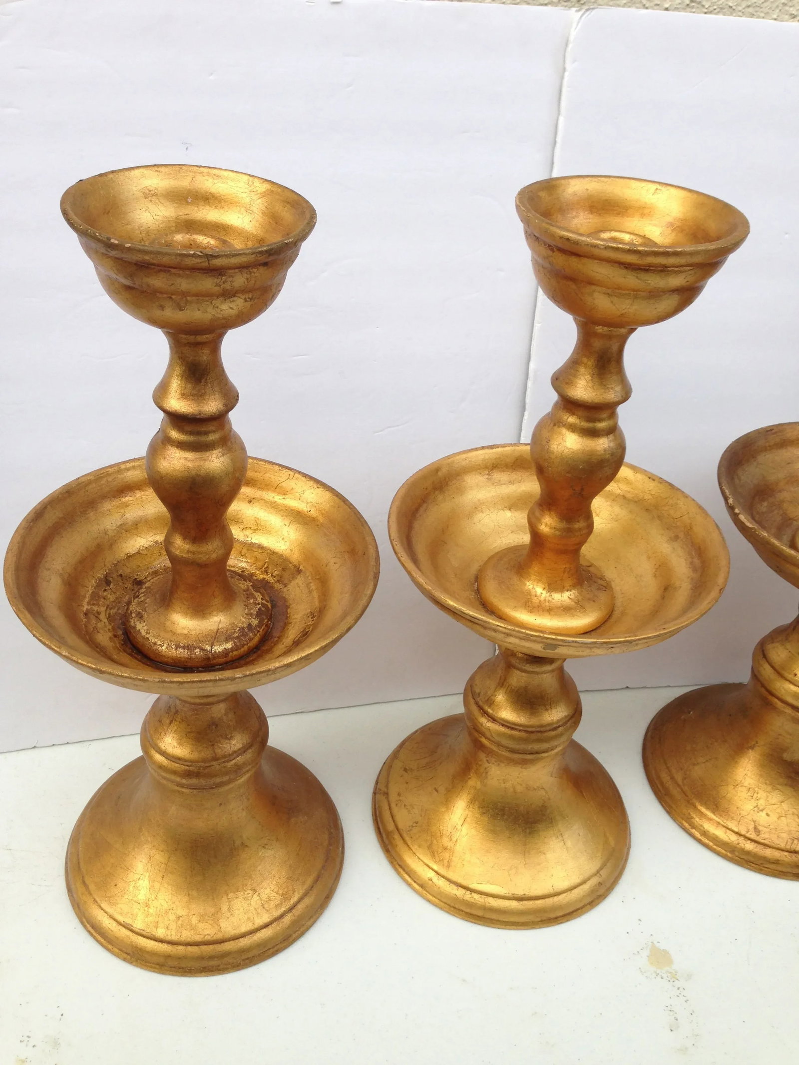 18" Gold Leaf Pottery Candle Holder Stands - Set of 4 - 6