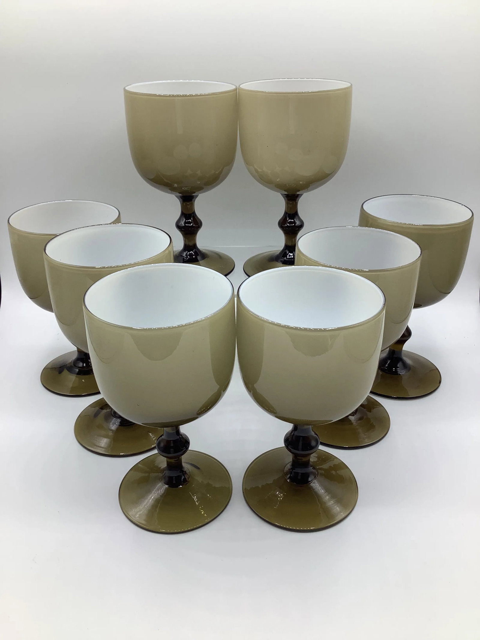 Vintage Carlo Moretti Italy Smoke Taupe White Cased Glass Wine Glasses - Set of 8 - 2