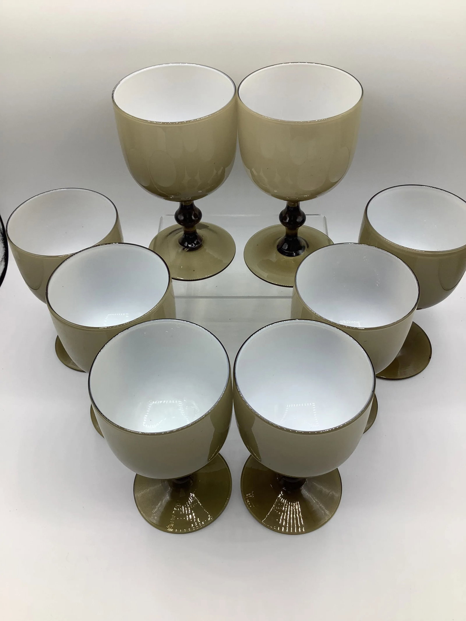 Vintage Carlo Moretti Italy Smoke Taupe White Cased Glass Wine Glasses - Set of 8 - 3