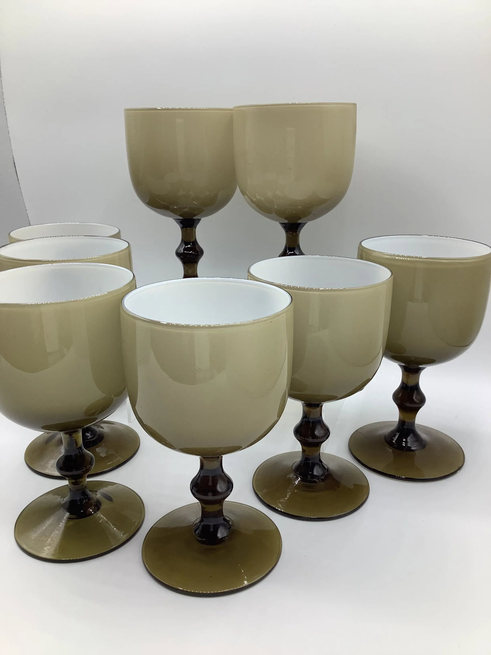 Vintage Carlo Moretti Italy Smoke Taupe White Cased Glass Wine Glasses - Set of 8 - 4