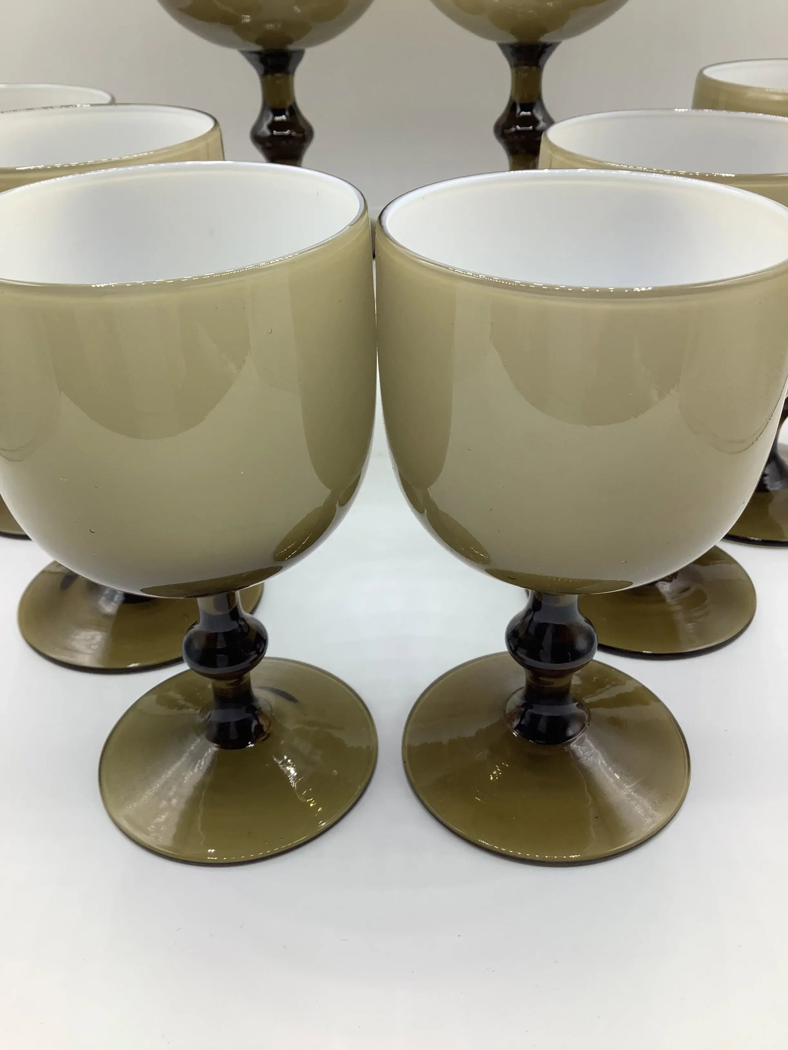 Vintage Carlo Moretti Italy Smoke Taupe White Cased Glass Wine Glasses - Set of 8 - 5