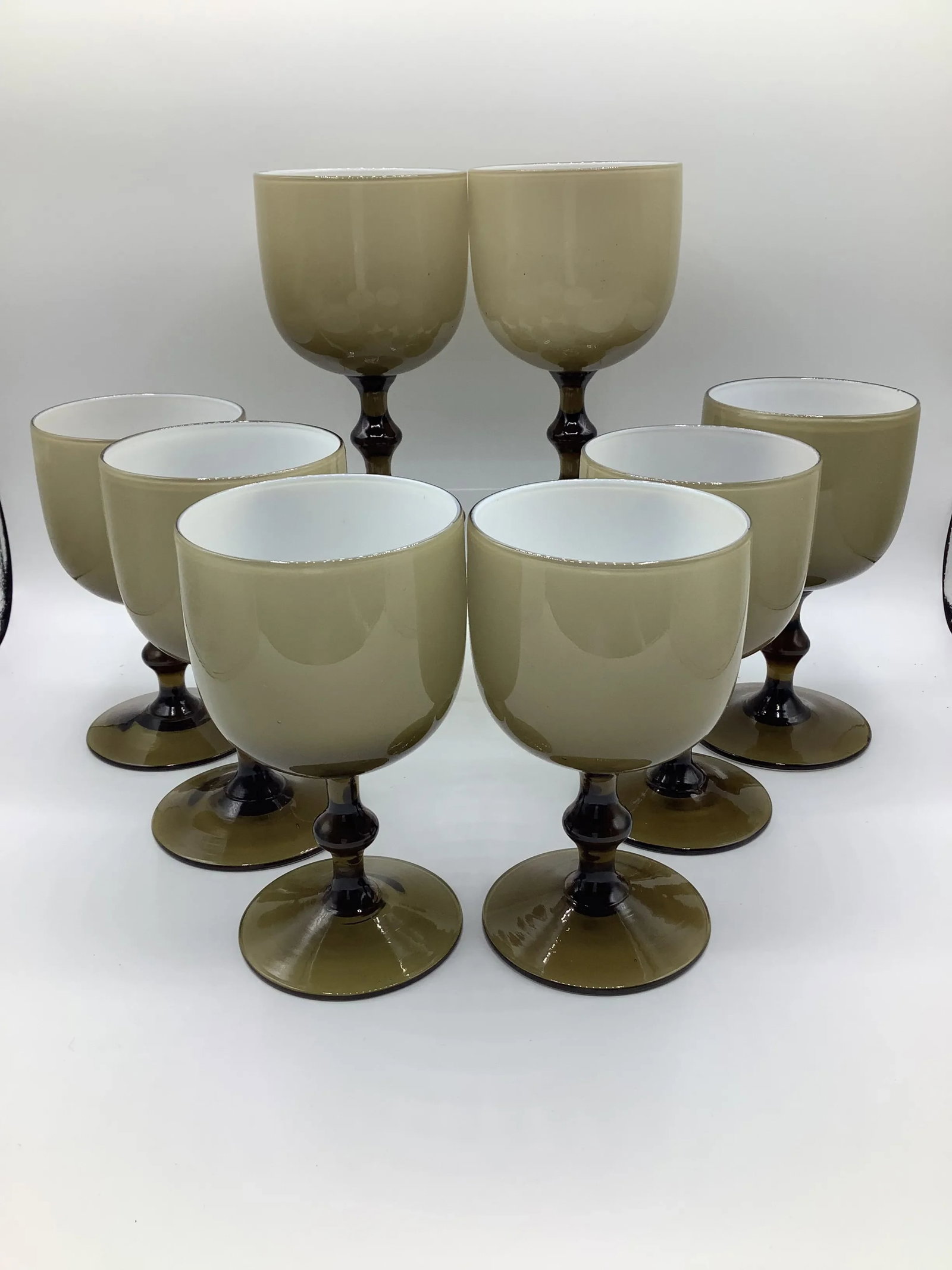 Vintage Carlo Moretti Italy Smoke Taupe White Cased Glass Wine Glasses - Set of 8 - 7