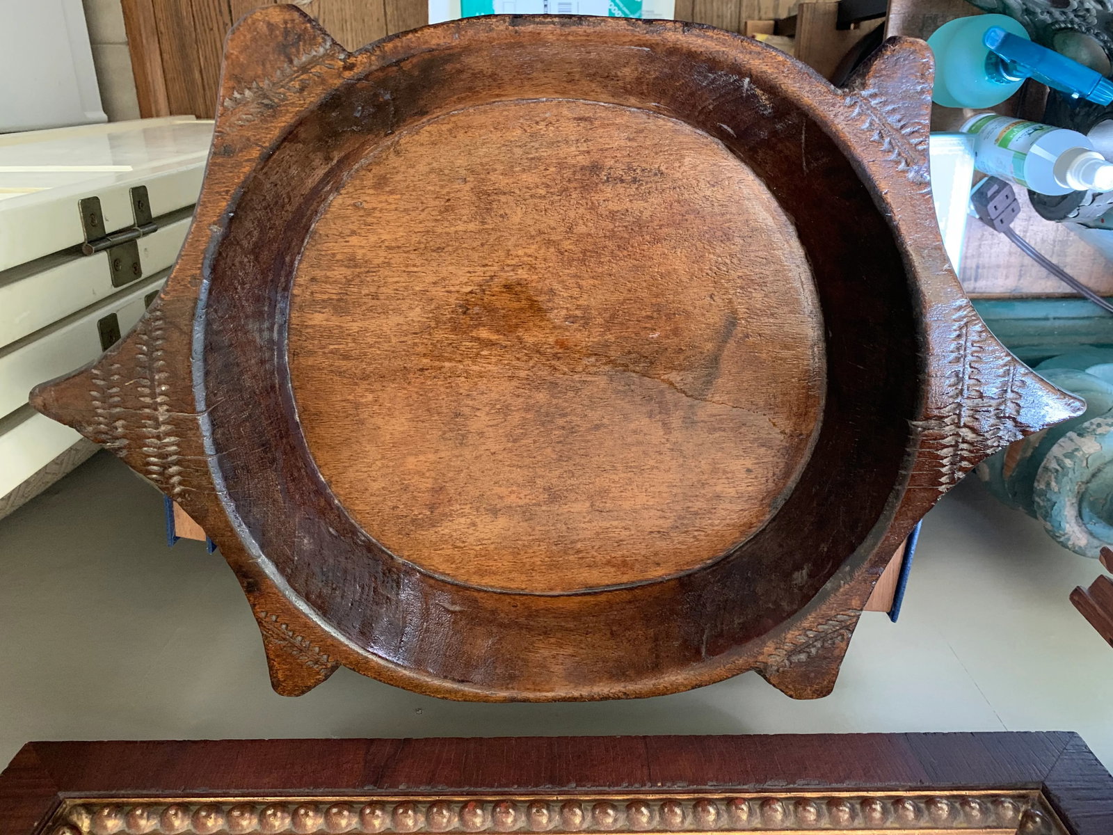 Early 20th Century Wood Hand Carved Artisanal Tribal Tray - 12