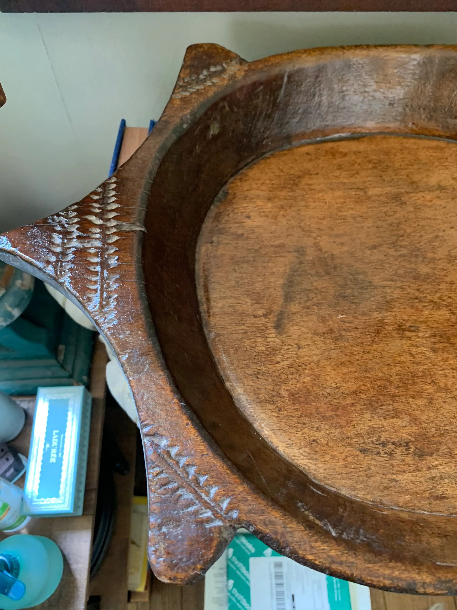 Early 20th Century Wood Hand Carved Artisanal Tribal Tray - 4