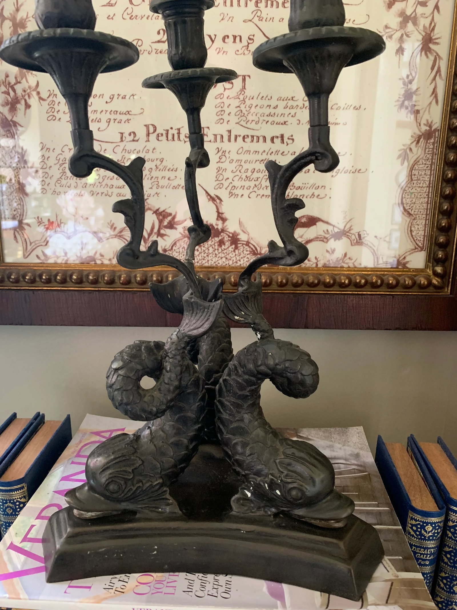 19th Century Empire Bronze 3 Dolphins Candelabra - 7