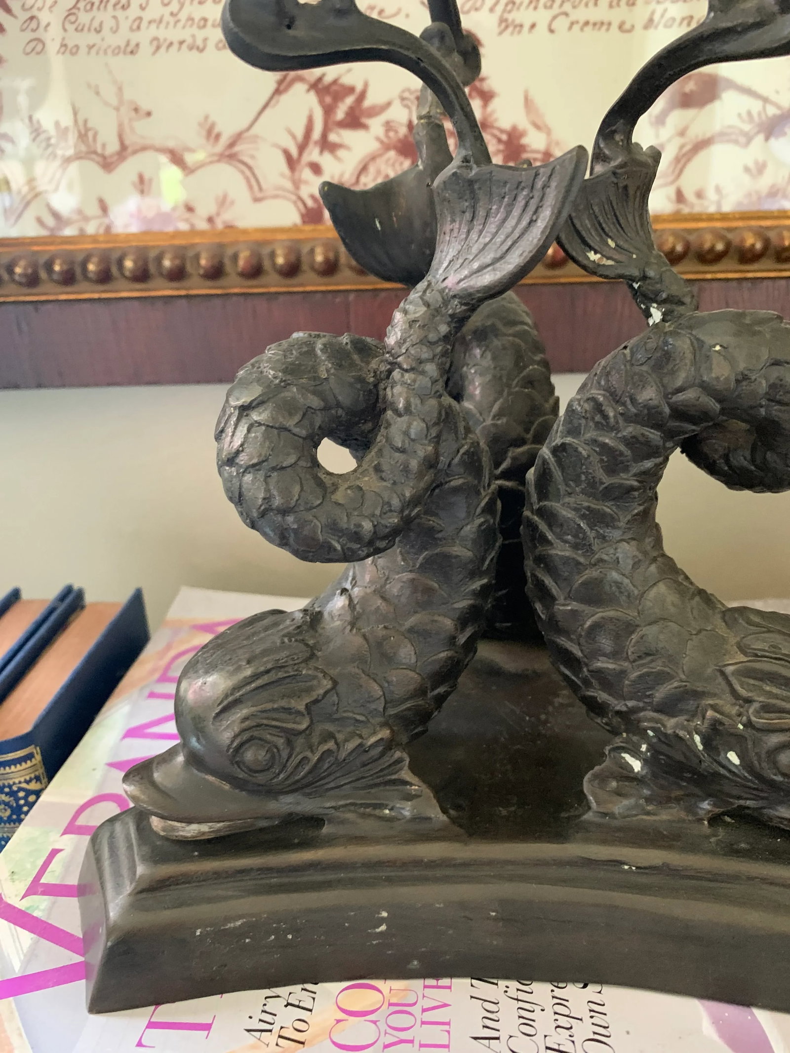 19th Century Empire Bronze 3 Dolphins Candelabra - 8