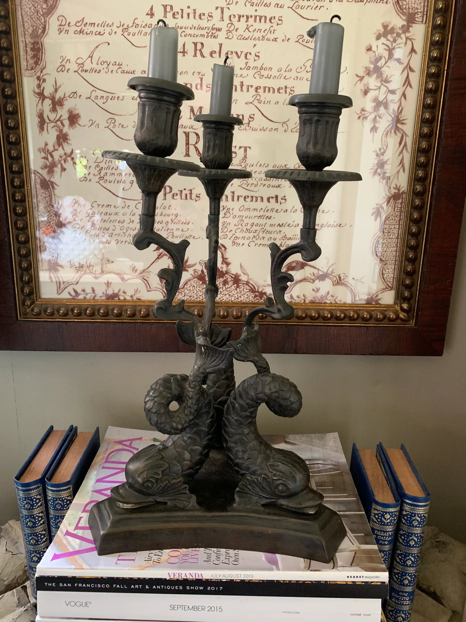 19th Century Empire Bronze 3 Dolphins Candelabra - 9