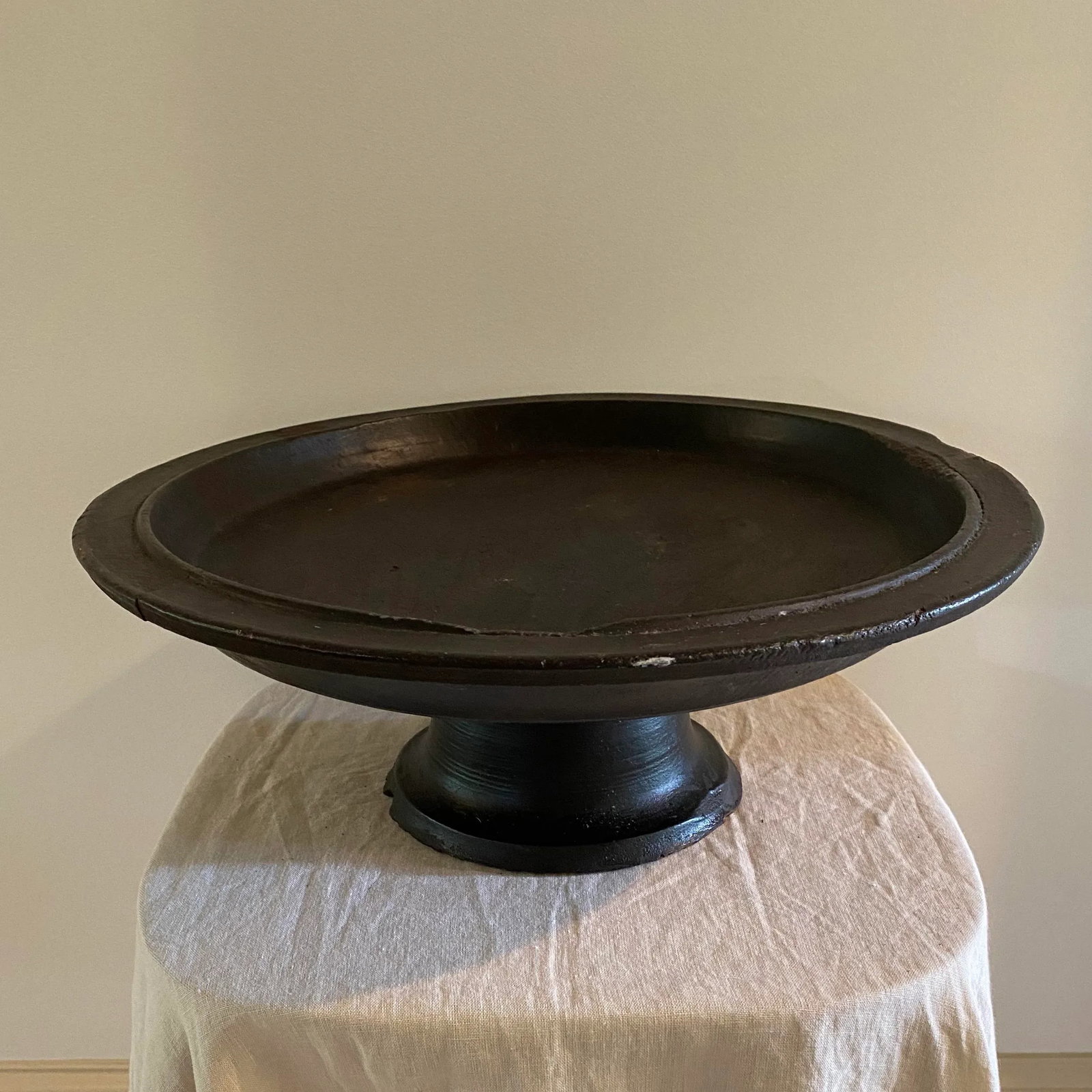Early 20th Century Antique Hand Carved Wooden Offering Tray - 2